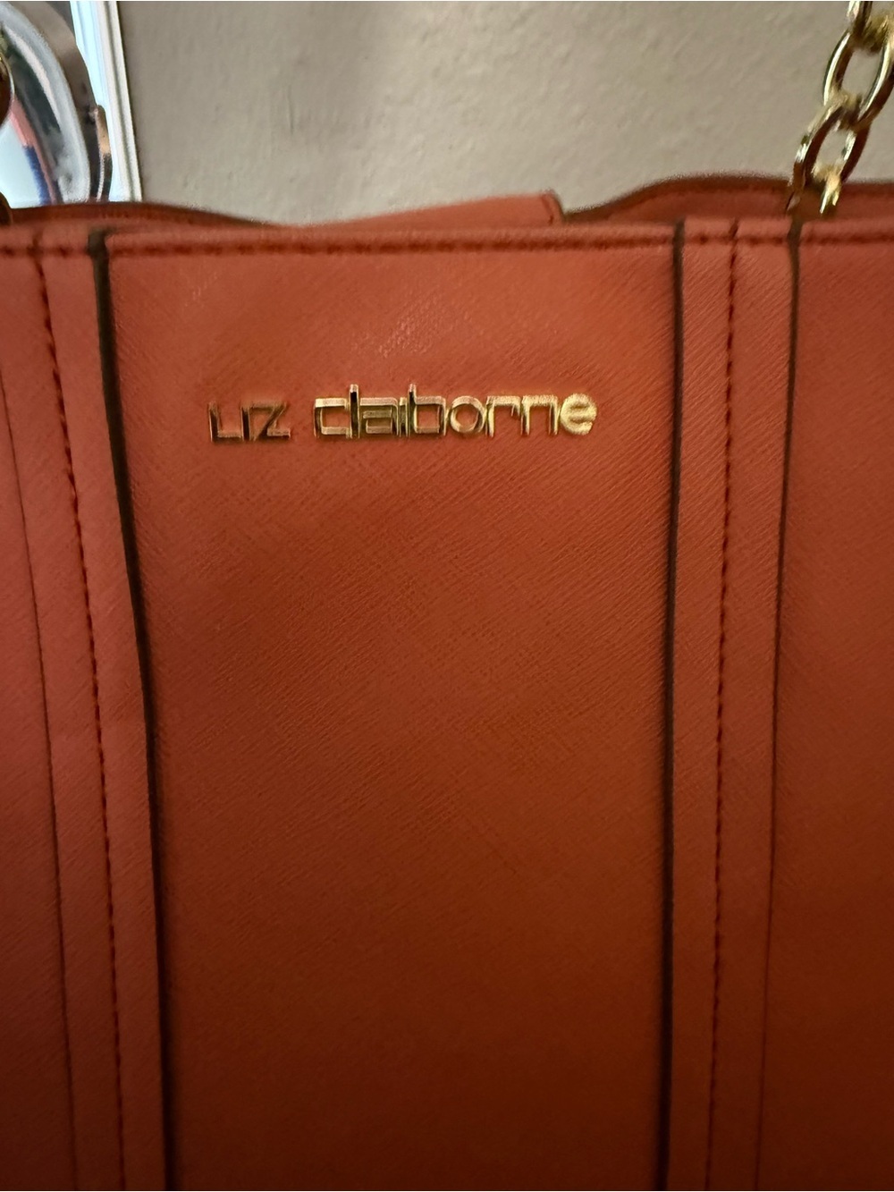 Liz Claiborne Coral Orange Structured Tote Shoulder Bag - Picture 2 of 9